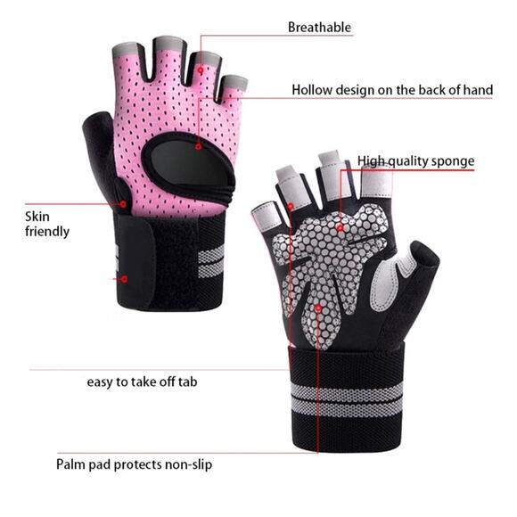 NEW Black & gray weightlifting fitness gloves with wrist wraps size XL B25 - Picture 2 of 3